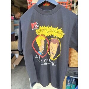 Vintage Beavis and Butt-Head The Game MTV T-Shirt XL USA Black 90s Graphic Tee
